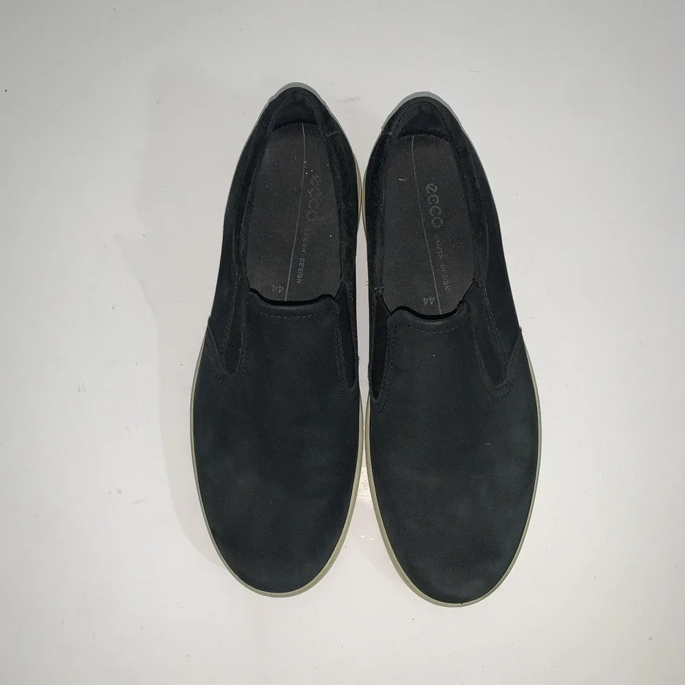 ECCO Shoes Mens Size 10.5 Black Nubuck Slip On Casual Comfort Walking Sneakers
